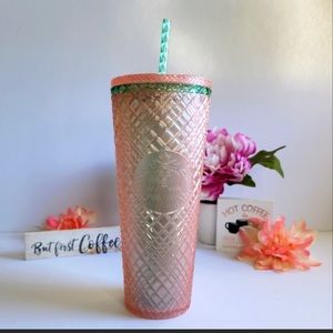 Pink & Green Jeweled Pearl Starbucks Venti 24 oz, cold cup tumbler. New.